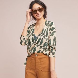 Pepaloves Leaf Print Metallic Wrap Cardigan sz L